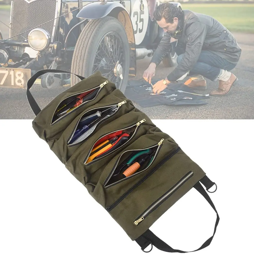 

Tool Organizer Bucket Bag Roll Tool Multi-Purpose Repair Tool Case Wrench Screwdriver Roll Pouch Hanging Tool Zipper Storage Bag