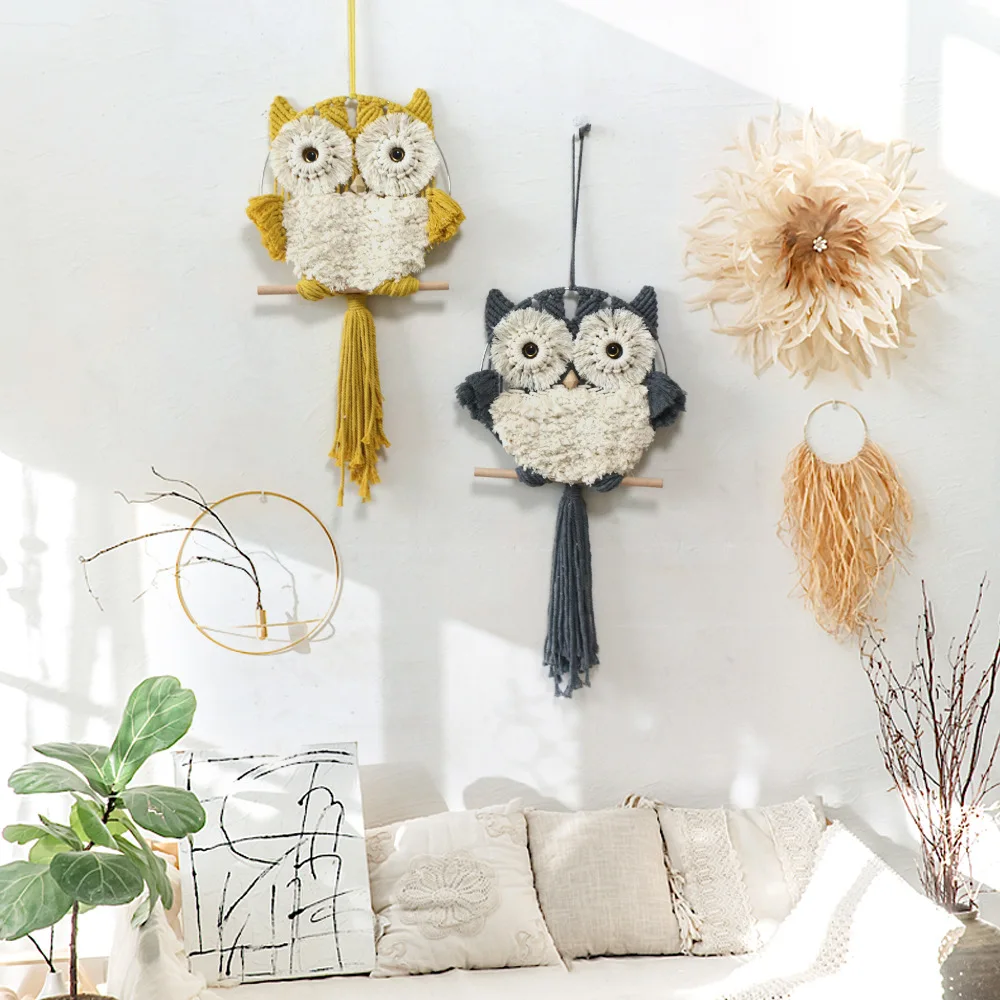 

Hand-woven Owls Tapestry Pendant Dream Catchers Macrame Wall Hanging Tassels For Boho Home Nordic Room Kids Nursery Decoration