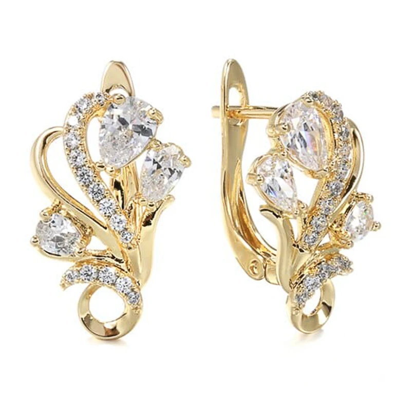 

Huitan Gold Color Flower U Hoop Earrings for Women Aesthetic Luxury Wedding Earrings Sparkling Cubic Zirconia New Trendy Jewelry