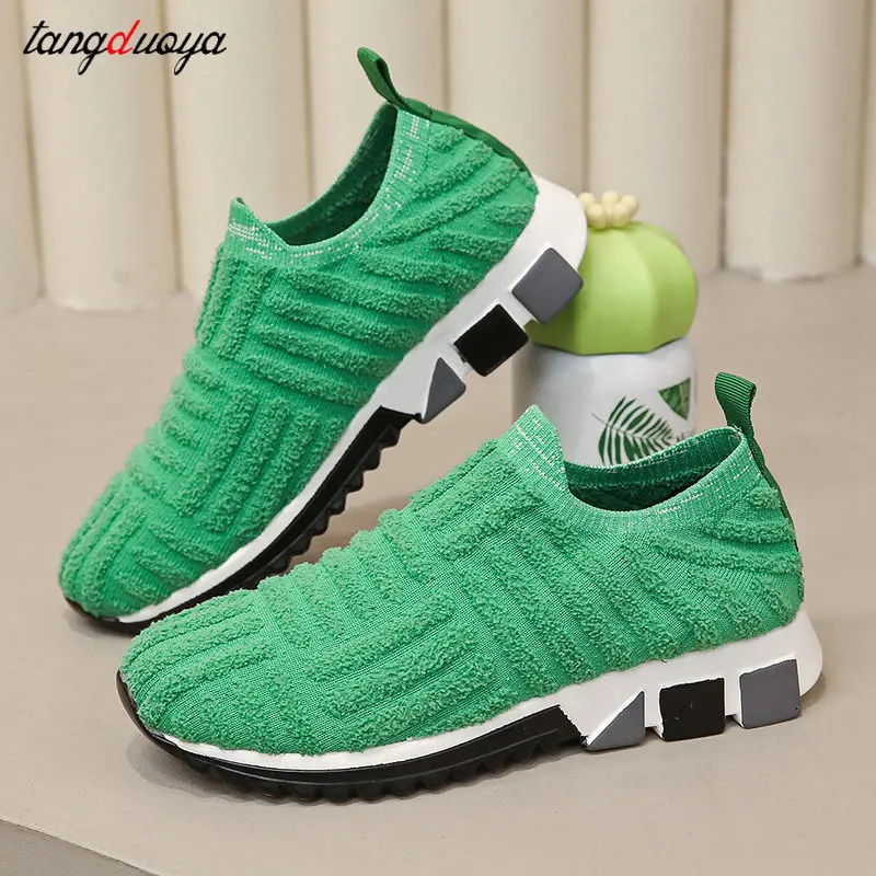 

Кроссовки женские на плоской подошве, Повседневные Дышащие Удобные мокасины, без шнуровки, розовые, зеленые, размеры 43