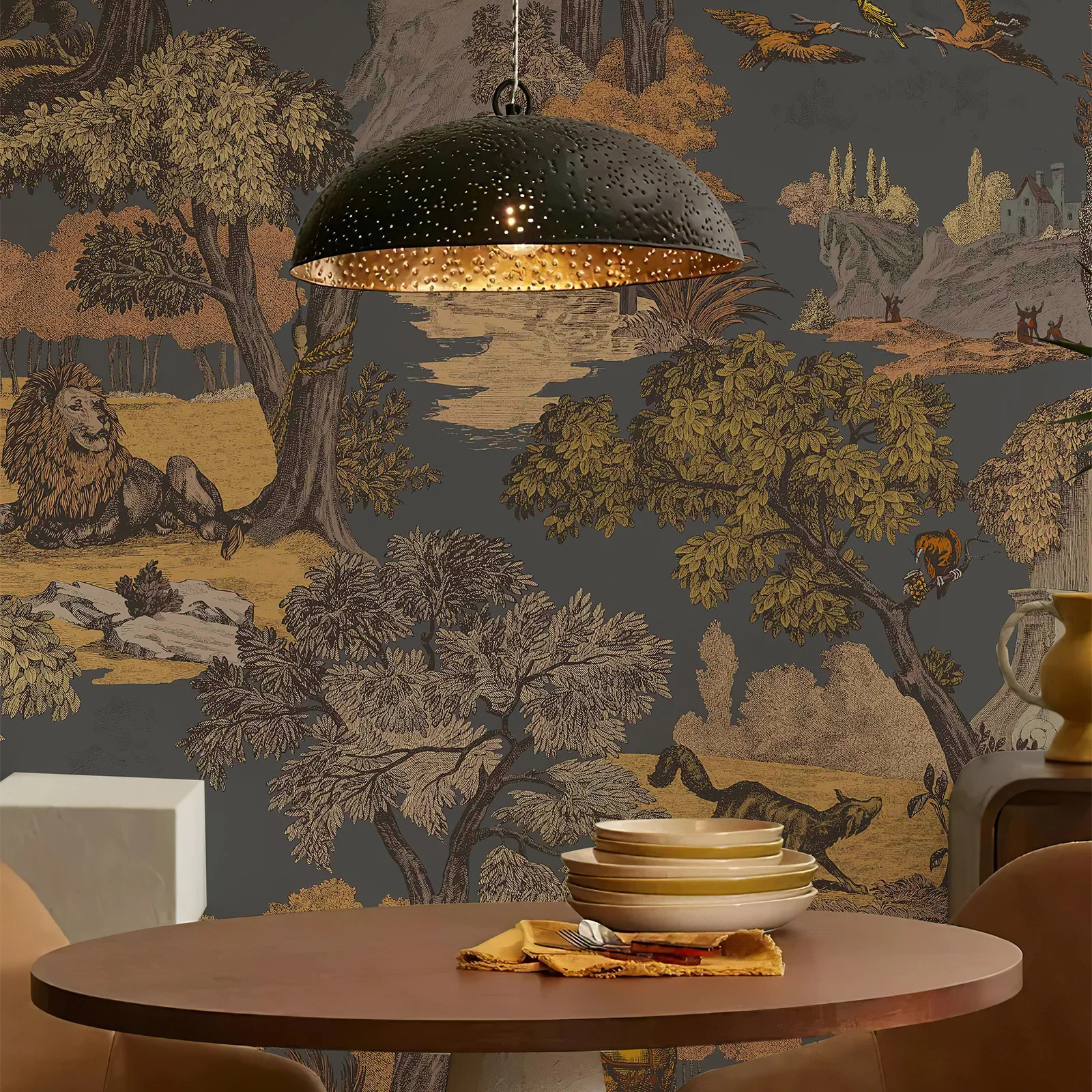 Zeeko Ретро Лев лес пилинг и клейкая Настенная роспись Водонепроницаемая холщовая