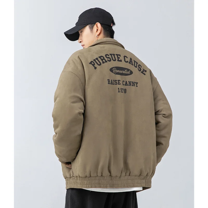 Streetwear Men New Style Black Suede Cotton-padded Clothes High Street Hip Hop Comfortable  Down Jacket Autumn and Winter Female