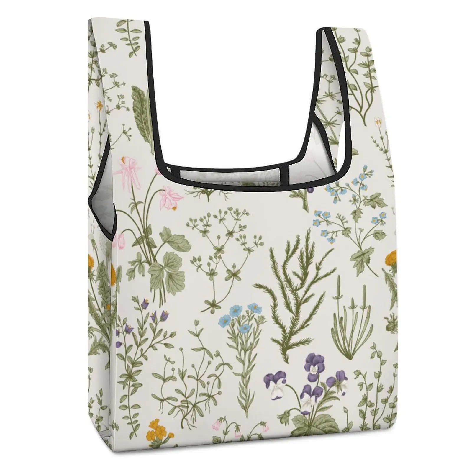 Custom Pattern Foldable Bags Shopping Handbags White Print Large Bag Travel Portable Reusable Folding Tote Bag One Size