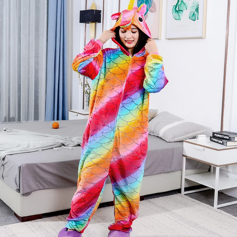 Unisex Winter Warm Thin Animal Cartoon One Piece Pajamas Polyester Skin-Friendly Lovely Length To The Ankle Cosplay Clothes