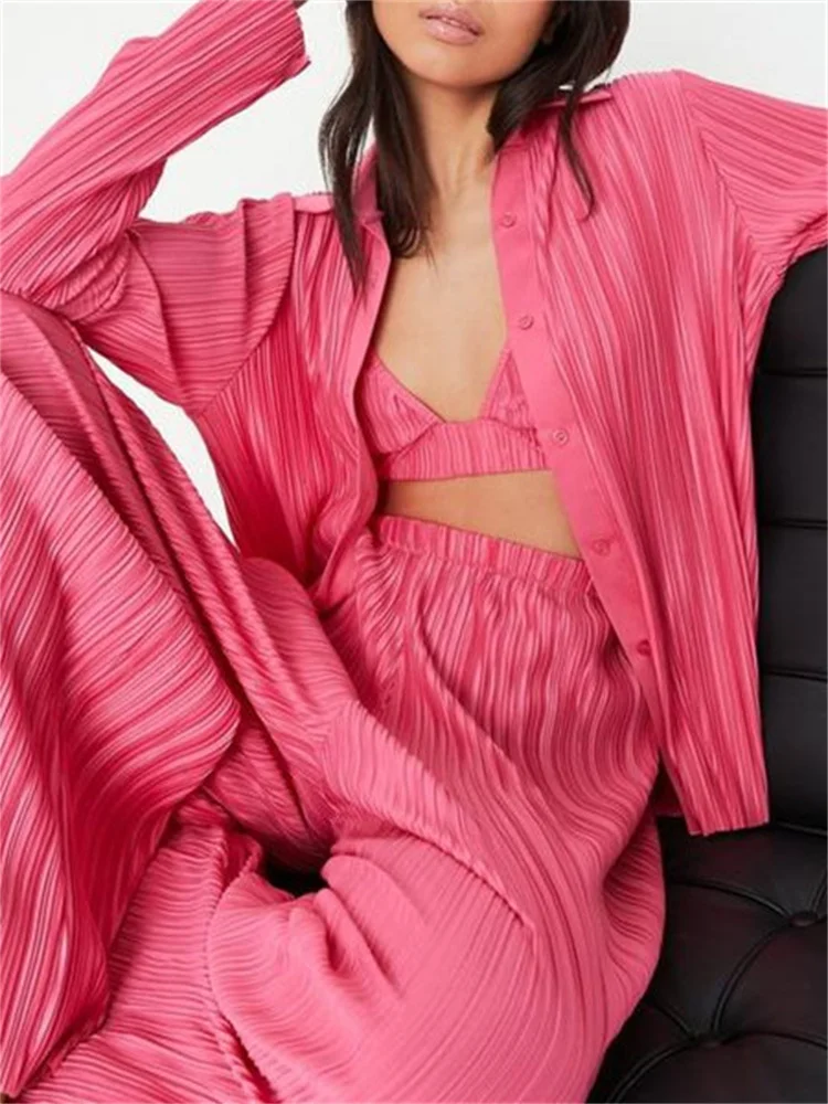 

Thorn Tree 2022 Fashion Women Ruched Long Sleeve Shirts Solid Color Turn-Down Collar Pleated Buttons Up Blouses Office Lady Work