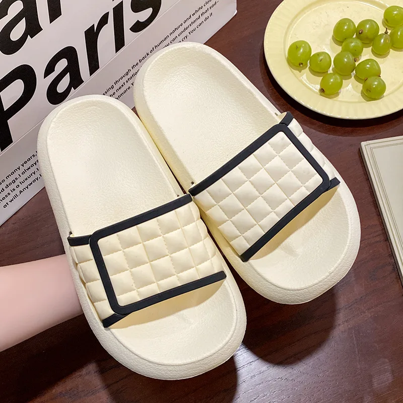 Summer Women Men Thick Platform Slippers Soft Checkerboard Non-Slip Indoor Outdoor Sandals Neutral Flat Flip flops Ladies Shoes