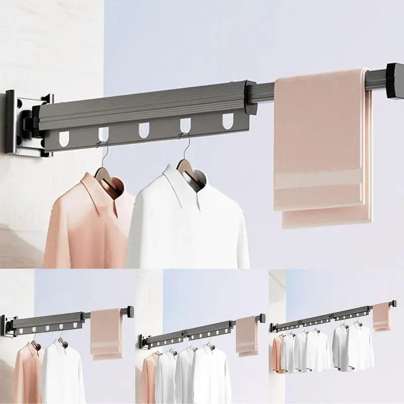 

Foldable Laundry Drying Rack Wall Mounted Retractable Clothes Rack Wall Mount Space Saver Folding Clothes Hanger Rack Balcony