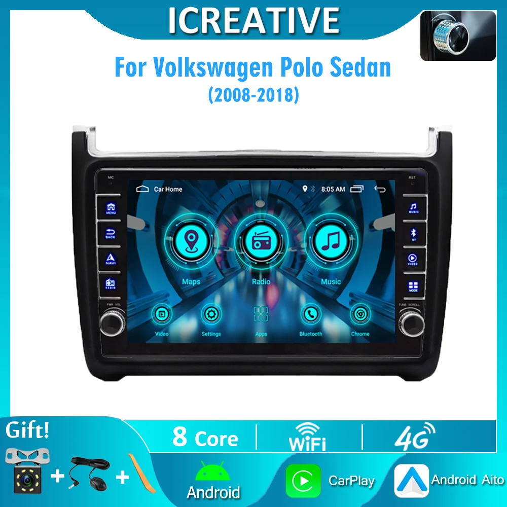 

ICREATIVE 2 Din 9 Inch Android For Volkswagen POLO 5 Sedan 2008- 2020 Radio Car Multimedia Player GPS Navigation Head Unit
