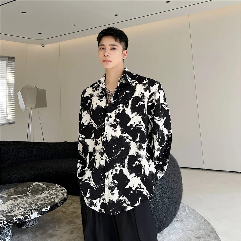 

SYUHGFA Men's Wear Shirts Long Sleeve Male Korean Streetwear Fashion 2023 Spring New Lapel Print Casual Stylish Shirt