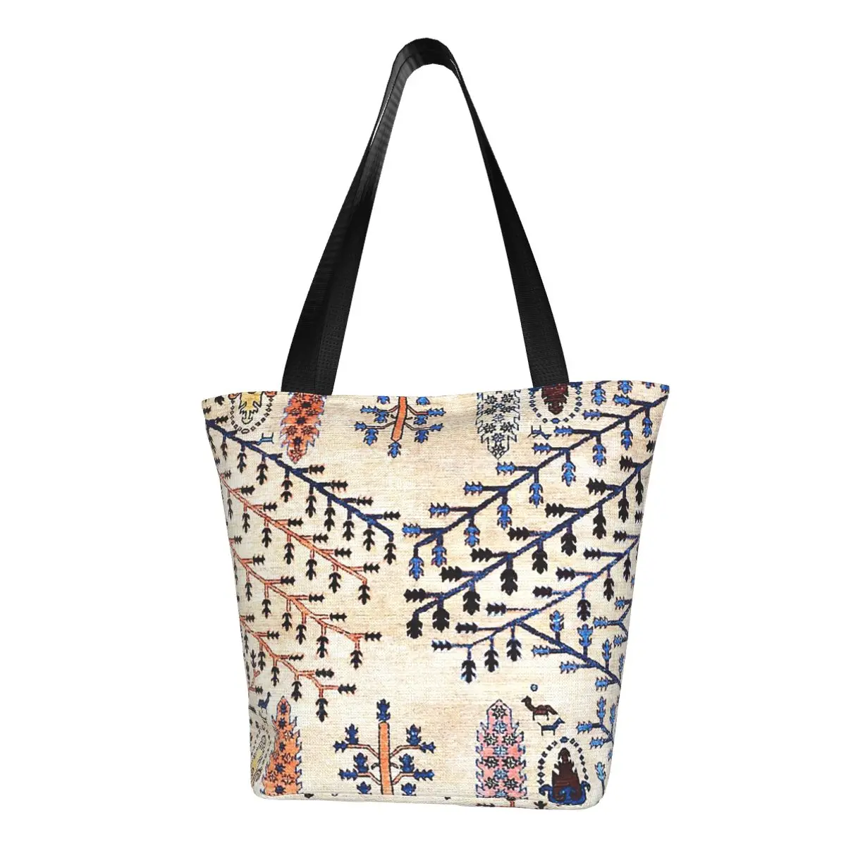 Floral Garden Persian Rug Print Shopping Bag Aesthetic Cloth Outdoor Handbag Female Fashion Bags