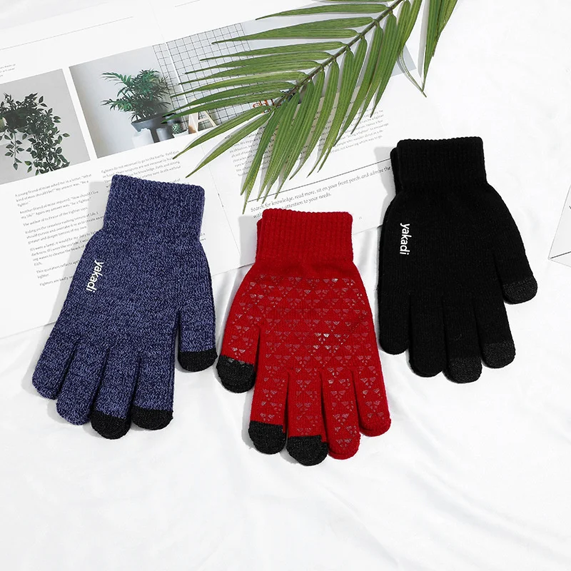 

Трикотажные перчатки с закрытыми пальцами, зимние рандомные эластичные теплые рукавицы унисекс для езды на велосипеде на открытом воздухе