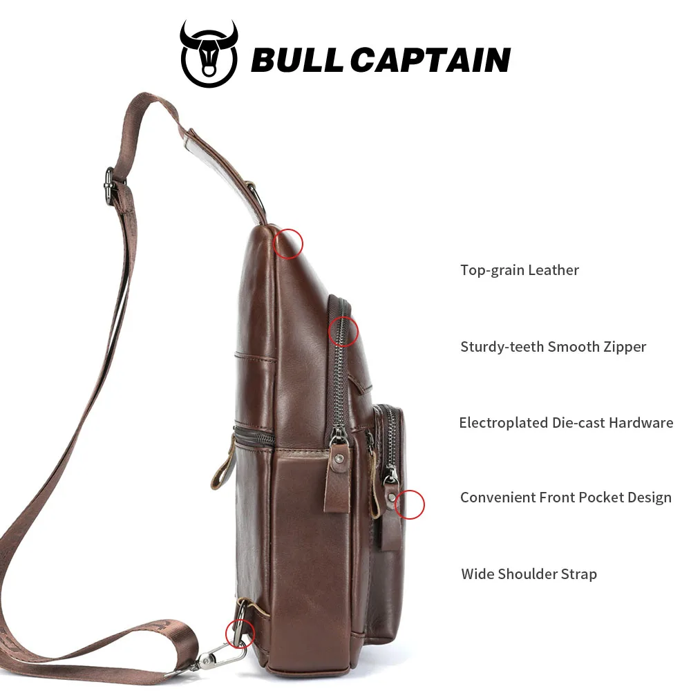 Фото Мужская сумка-кроссбоди BULLCAPTAIN из натуральной кожи, многофункциональная, на плечо, в стиле ретро, для спорта и активного отдыха, для мобильного телефона №5