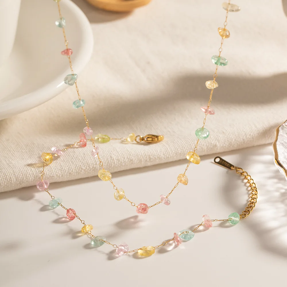 

Summer Niche Colored Natural Stone Beaded Women's Female Necklace Fashion Light Luxury Bracelet For Girl