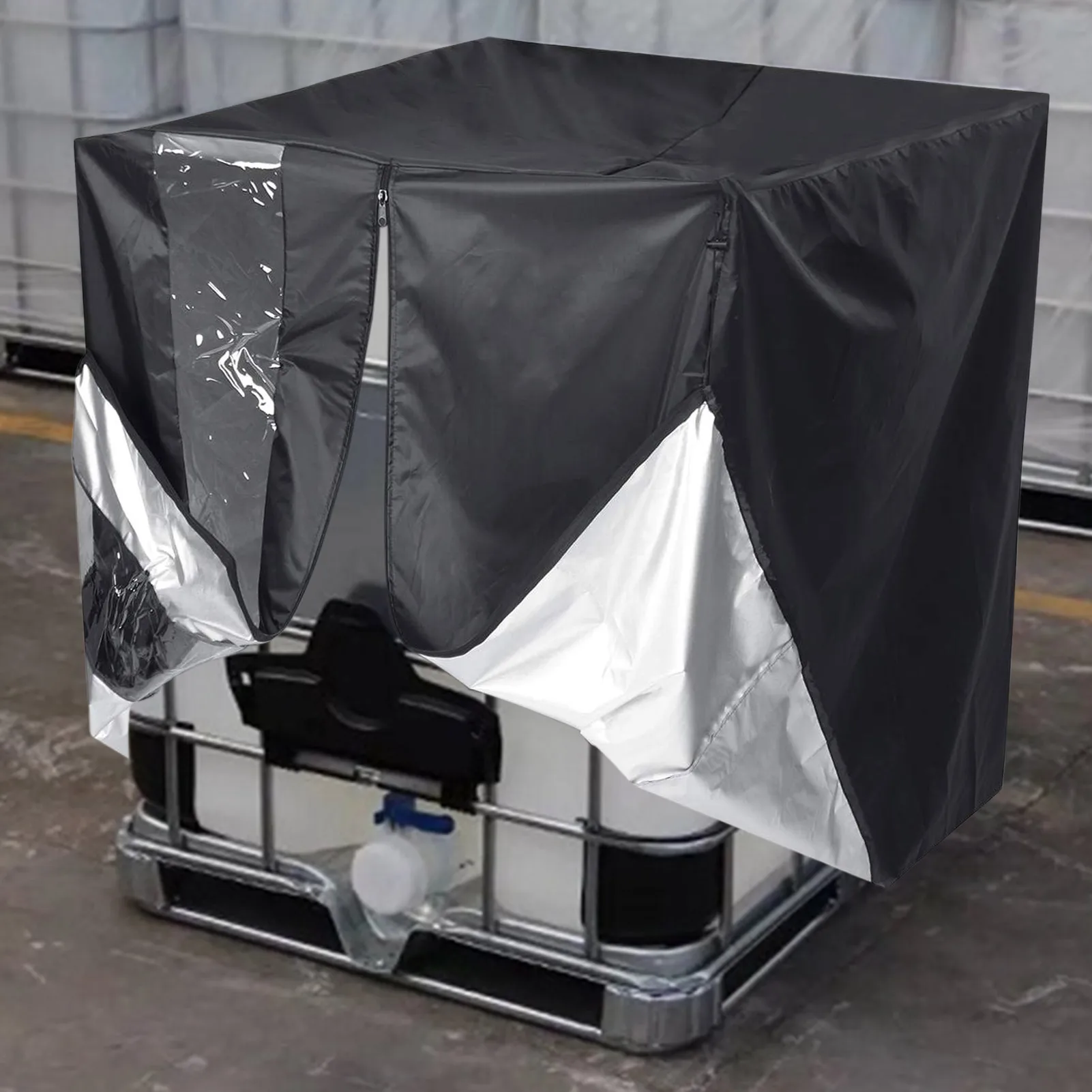 

Black 1000 Liters IBC Container Aluminum Foil Waterproof And Dustproof Cover Rainwater Tank Oxford Cloth UV Protection Cover