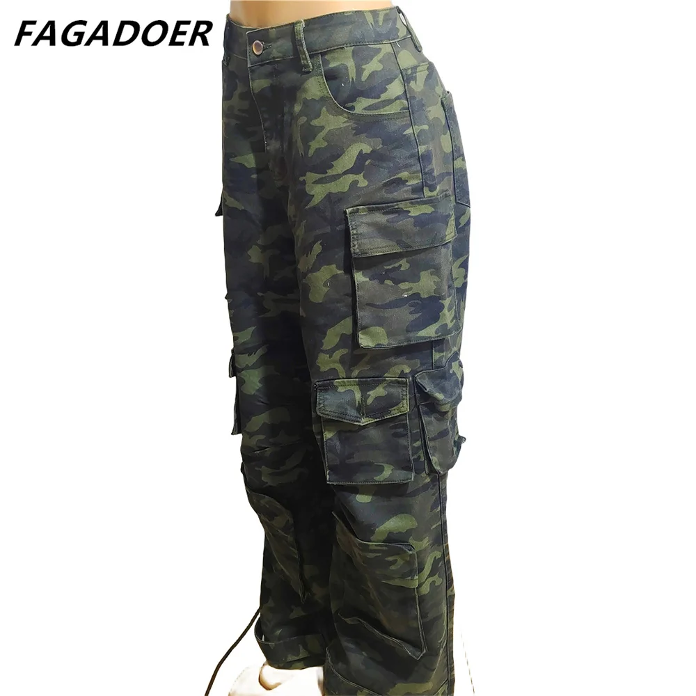 Брюки-карго женские камуфляжные с завышенной талией и пуговицами
