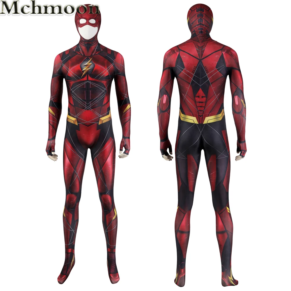 

Костюм для косплея Барри Аллена ed Flash, индивидуальный костюм для взрослых, костюм для косплея, красный комбинезон с головным убором