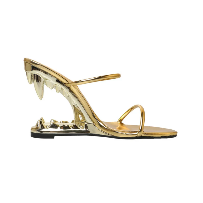 2023 Show Teeth Abnormal-heeled Women's High-heeled Slippers Runway Style Wedge Open-toed Sandals M2-1