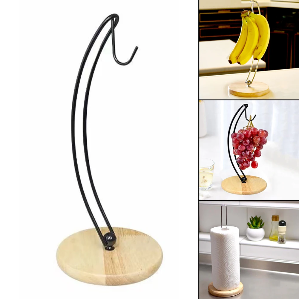 

Rustic Paper Roll Holder Wooden Kitchen Countertop Vertical Stand Shelf Portable Lightweight Organiser with Non Slip Base