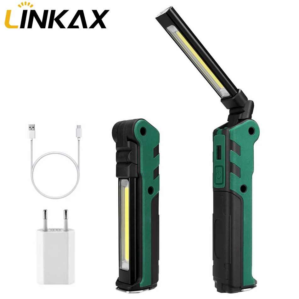 

USB Rechargeable COB LED Working Light Camping Flashlight Waterproof Torch Built-in Battery Lantern Linternas with Magnet/Hook