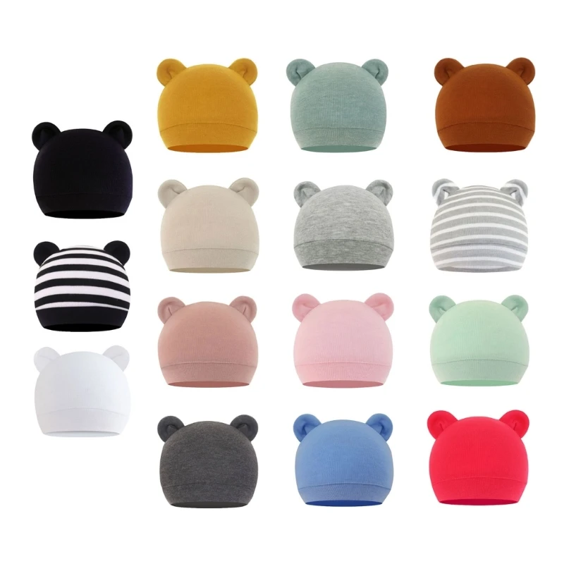 

57EE Cute Warm Cotton Bear Hat Stretchy Soft Baby Infant Hats for Toddler Beanie