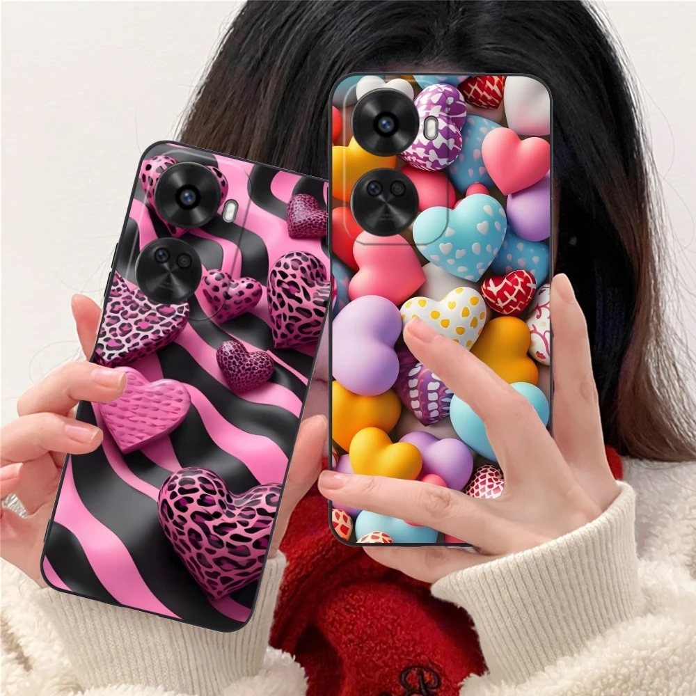 Y2K Glowing Love Hearts Mobile Phone Case for Huawei Nova 12 11 10 9 8 7 Pro SE 5G Black Soft Cover Shell