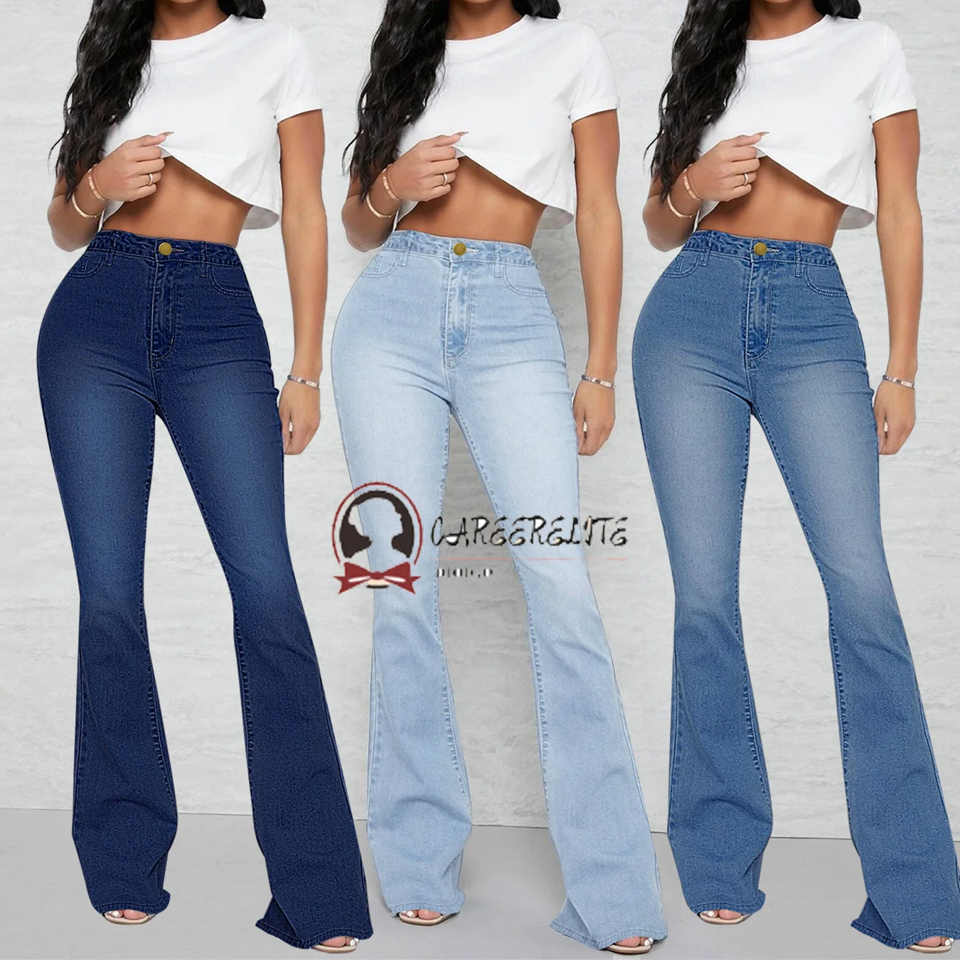 

2023 Fall High Waisted Flared Demin Pants Stretchy Hip Lifting Slimming Jeans Full-length Women's Curvy Figure Trousers