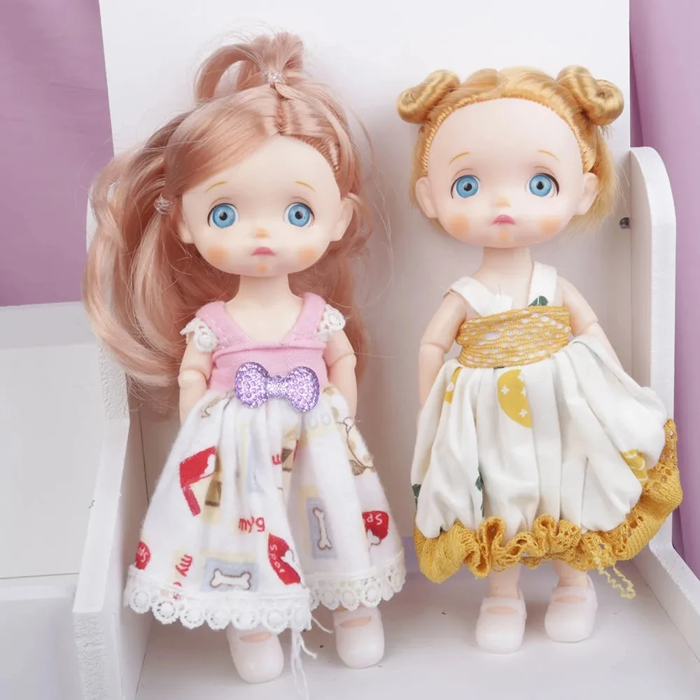 

17cm Blue Eyes Bjd Doll Cute Princess Dress 1/12 Bjd Toys 13 Movable Joints Girl Diy Dress Up Toys Children Play House Toys Gift