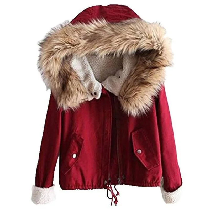 Short Hooded Parka With Fur Collar Winter Jacket Women Casual Warm Adjustable Waist Female Cotton Liner Parka Coats 2022 New