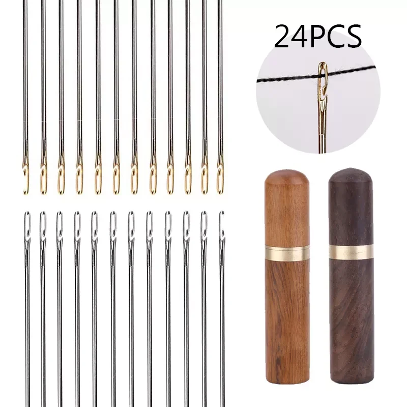 

12/24pcs Blind Needle Elderly Needle-Side Hole Hand Household Sewing Stainless Steel Sewing Needless Threading Clothes Sewing