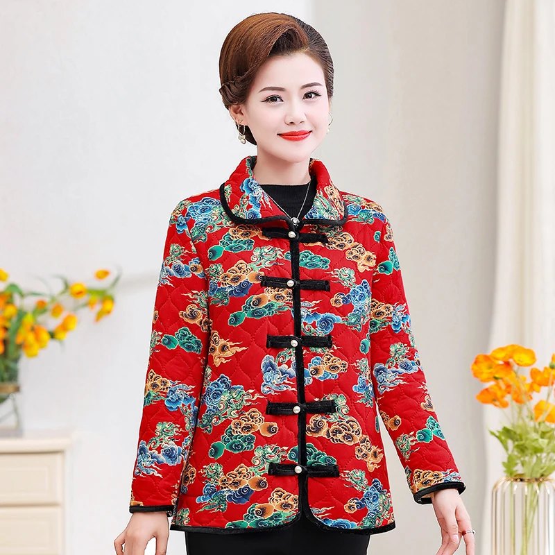 2022 Autumn winter Quilted Jacket Warm Long-sleeved Parkas middle age Women Cotton-padded Tops Mother Light And Slim Cotton Coat