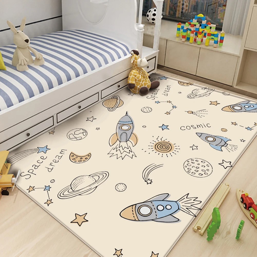 Top Brand Interest Rocket space Pattern Children Flannel Carpet Baby Hand Print Rug Baby Play Mat Rectangular Children Carpet