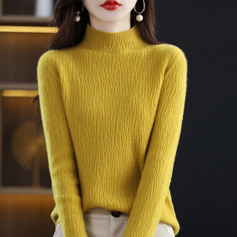 

Autumn and Winter Women's Half High Collar Random Pit Pattern Fashionable Warm Wool Sweater D83
