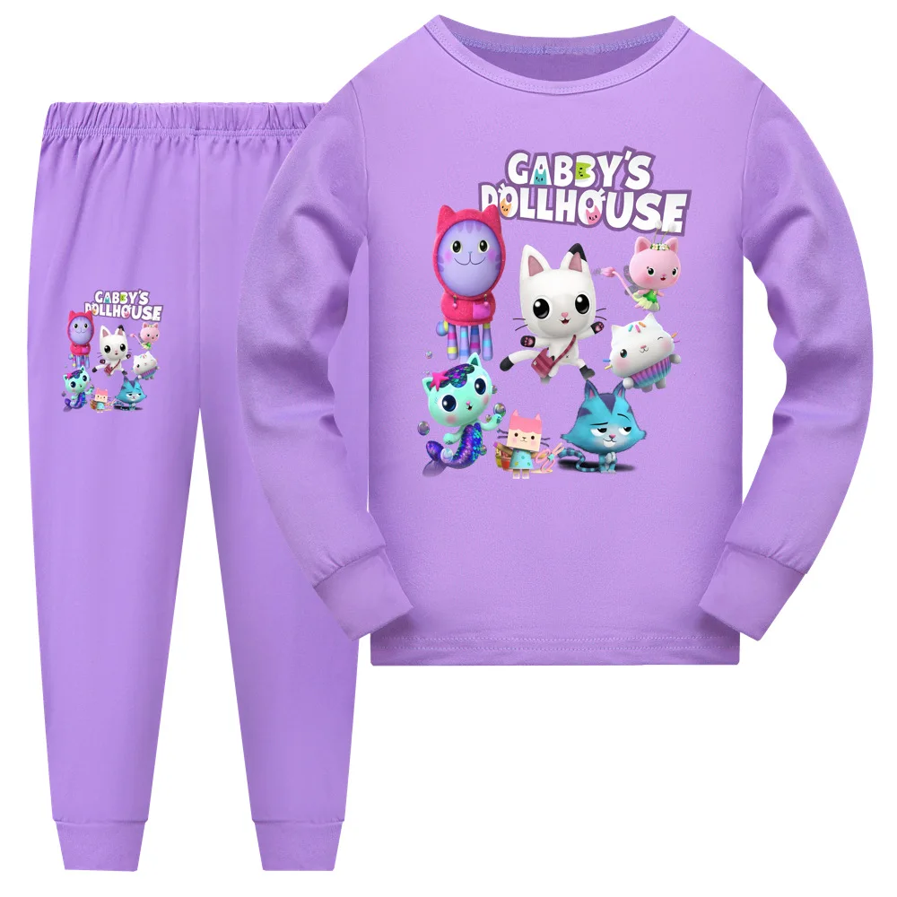 

Anime Gabbys Dollhouse Costume Kids Long Sleeve Pyjama Baby Girls Cartoon T Shirt Pants 2pcs Set Teenager Boys Casaul Sleepwear