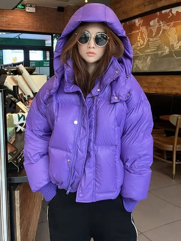 Super Hot Purple Fashion Thickened Overcoat Hooded Short Women's Winter Coats 2022 Puffer Down Jacket