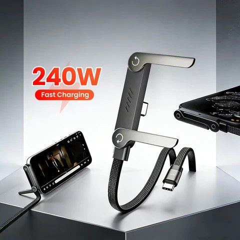 Elough PD240W Elbow Type C to Type C Кабель для быстрой зарядки Складной кабель типа C to Type C Встроенное крепление для телефона для iPhone Xiaomi