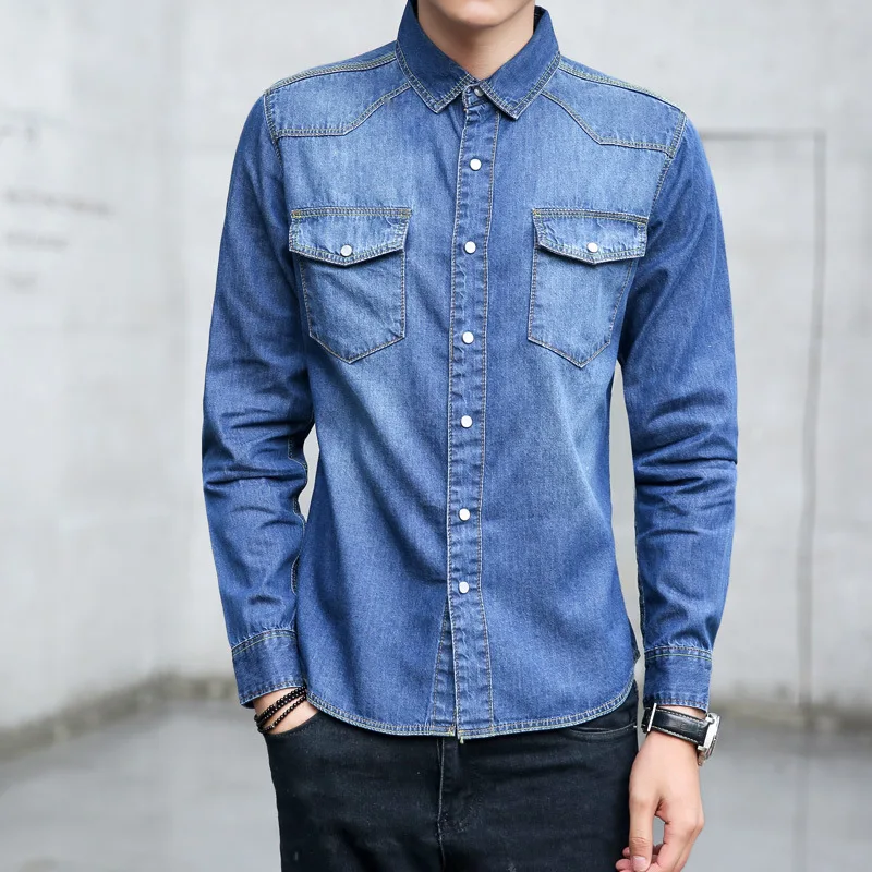 Men's Jeans Shirts Slim Long Sleeve Shirts Men Pure Cotton Jeans Casual Shirts for Men Spring and Autumn