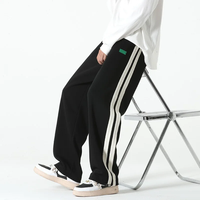 

Мужские брюки на осень и зиму, мужские свободные облегающие прямые широкие защитные брюки, мужские Модные Спортивные Универсальные повседневные брюки