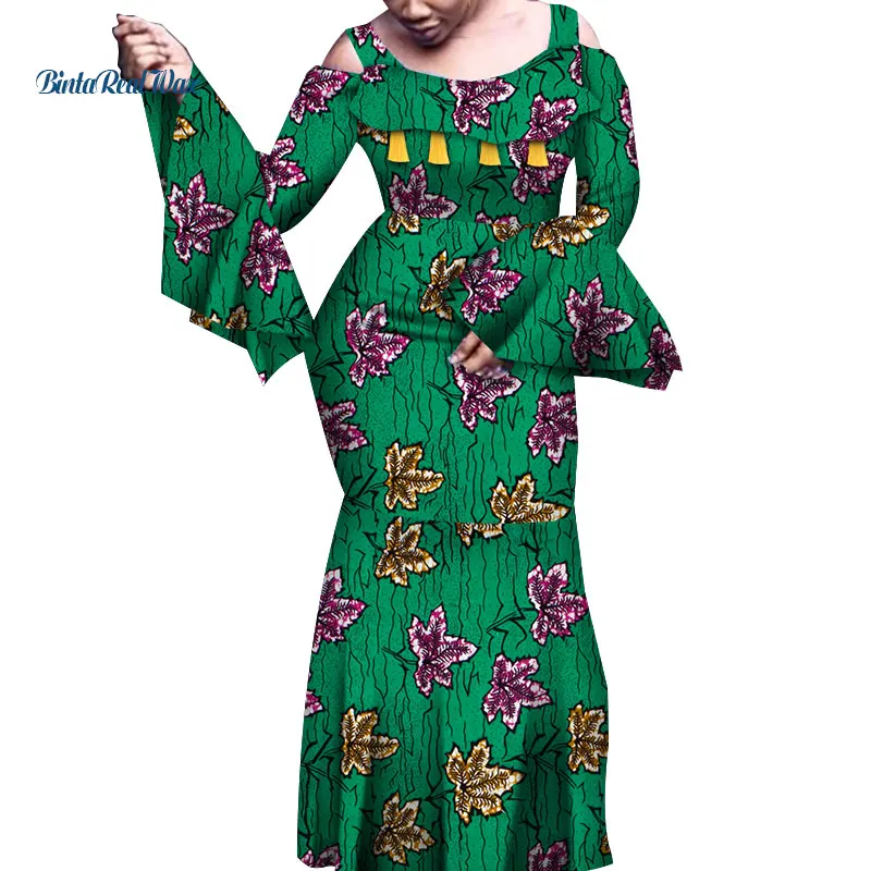 Африканские платья для женщин с принтом Платья расклешенными длинными рукавами