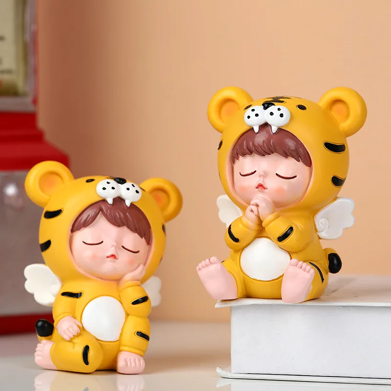 

Carton Tiger Resin Ornament Cute Animal Posture Statue Home Decor