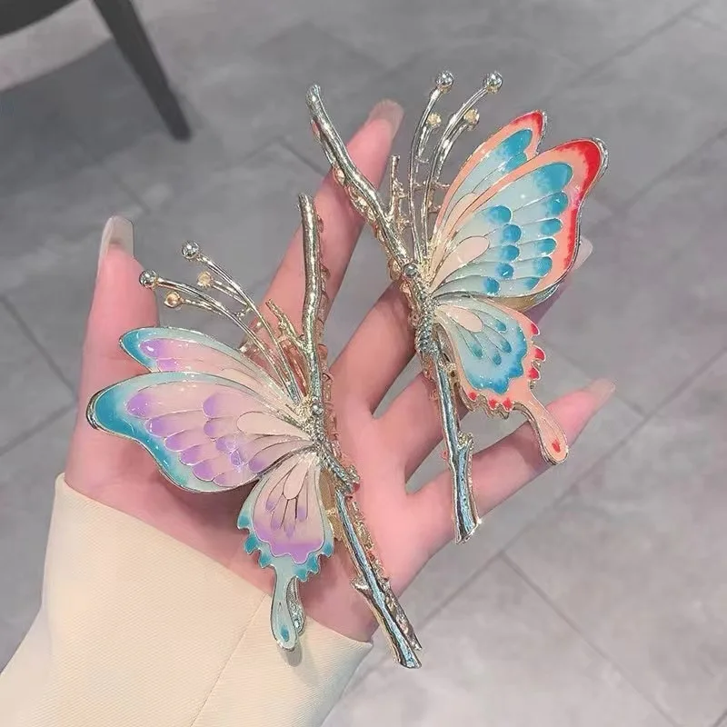 Fashion Elegant Painted Butterfly Hairpin Hair Accessories for Women Gifts Back of The Head Shark Grab Clips Headdress Jewelry