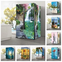 3d self adhesive waterfall scenery refrigerator sticker kitchen fridge cover decal waterproof wall stickers diy wallpaper poster