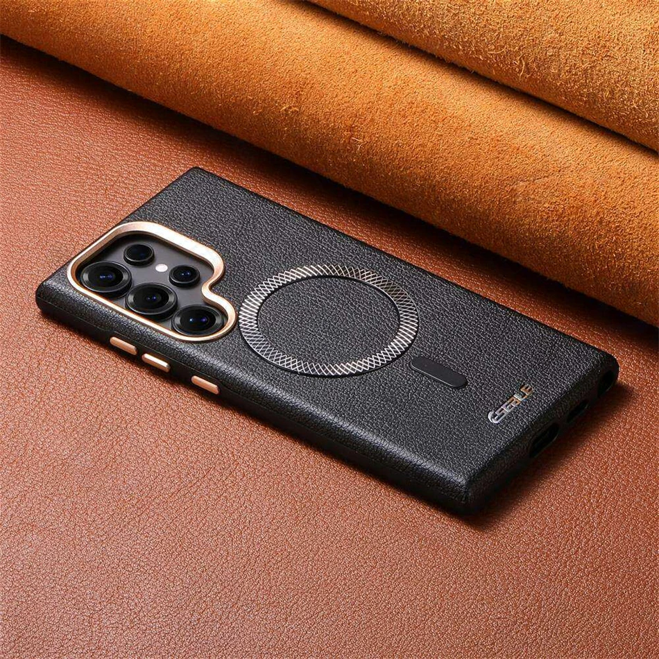 Фото Роскошный кожаный чехол для Samsung Galaxy S26 S25 S24 Ultra S26ultra 5G, магнитный чехол Magsafe с защитой от ударов, деловой ретро-чехол №5