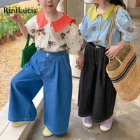 rinilucia fashion korean loose little girls half sleeve shirt lapel animal printed blouse cute summer children costume