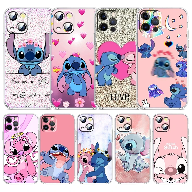 

Funny Disney Ponto Lilo & Stitch for IPhone Case15 14 Pro Max 12 13 Soft 11 XR Mini X SE2 6s 8 XS Tpu 7Plus Transparent Casing