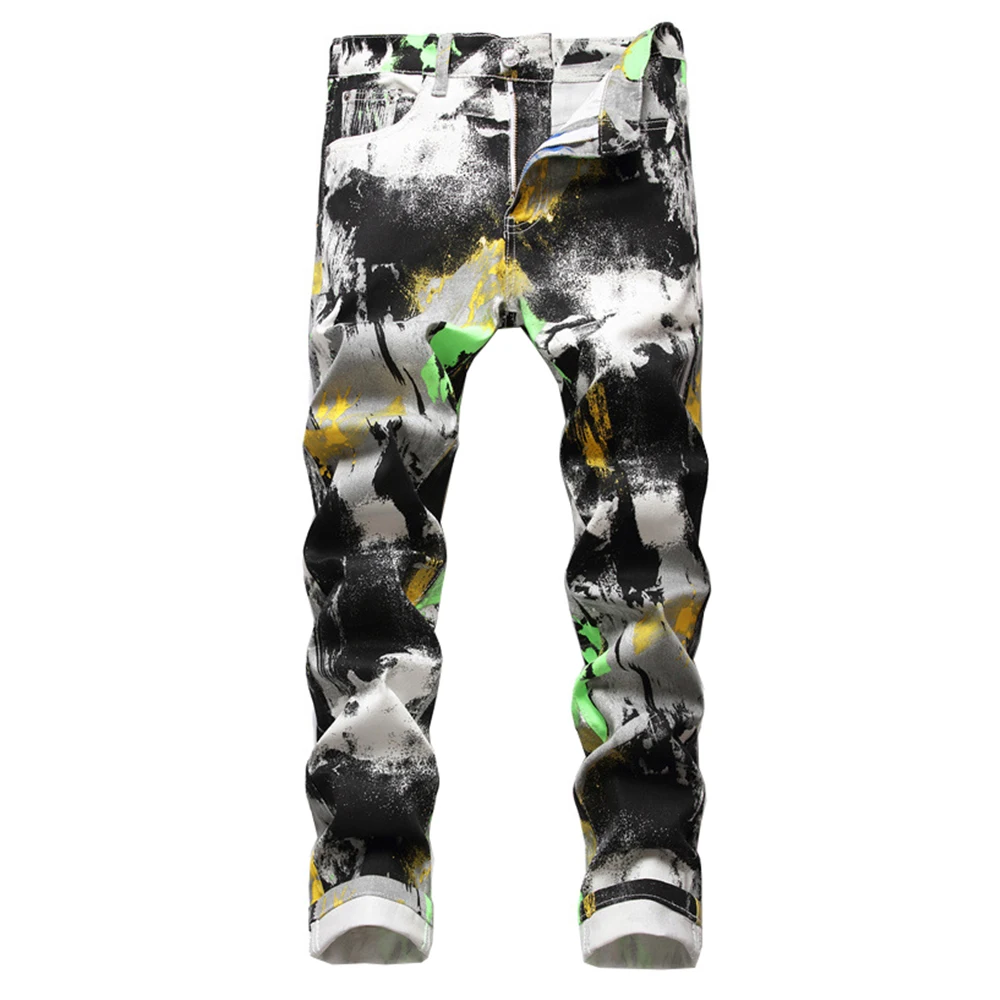 

Men's Denim Jeans Doodle Graffiti Printed White Stretch Lightweight Fashion Y2K Painted Pencil Pants Casual Trousers