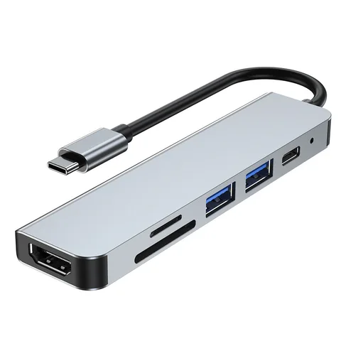 USB C-концентратор 6 в 1 USB C-адаптер с 4K HDMI 100 Вт PD USB 3.0 SD/TF Card Reader MacBook pro air ipad iphone15 typec