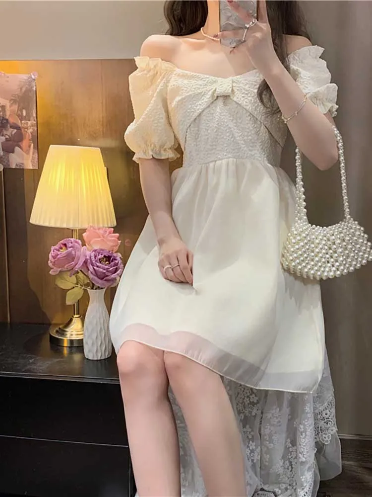 

Милое мини-платье для женщин, модные дизайнерские женские халаты с пышными рукавами вечерние праздничные повседневные однотонные простые ...