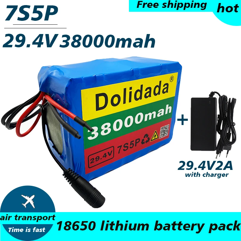 

100% high quality 7S5P 24V38Ah battery pack 500w 29.4V 38000mAh lithium ion battery for wheelchair electric bicycle + 2A charger