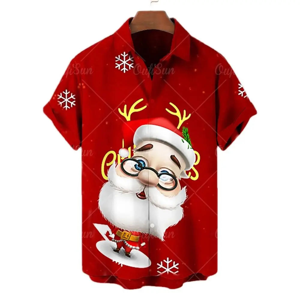 2022 Cotton Christmas Halloween Shirts Cuban Collar Shirts Men's Shirts Festive Short Sleeve Tops Streetwear Male Clothes