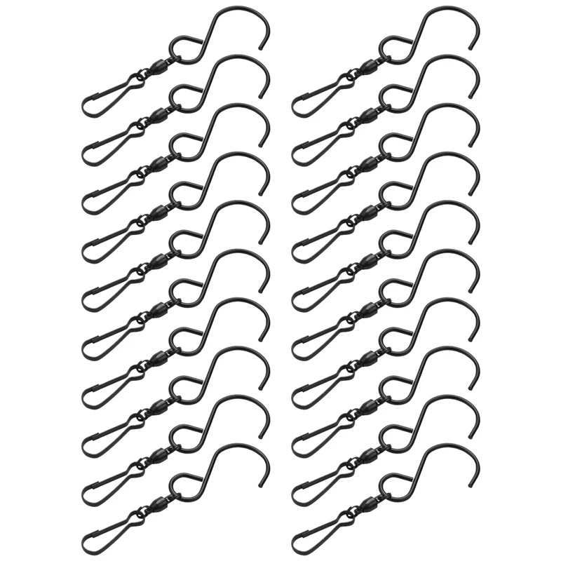 

20Pack Swivel Hooks Clips For Hanging Wind Spinners, Wind Chimes, Bird Feeder, Crystal Twisters Party Supplies (Black)